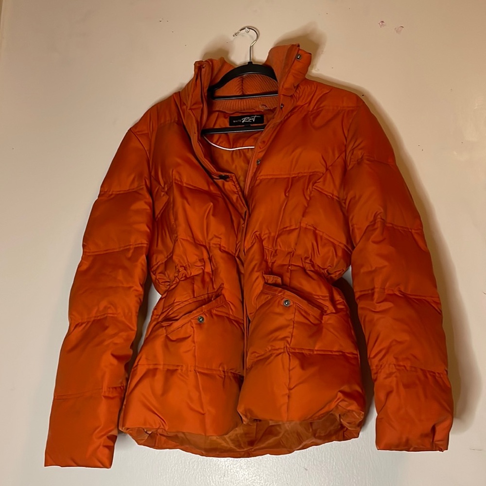 Orange puffy jacket